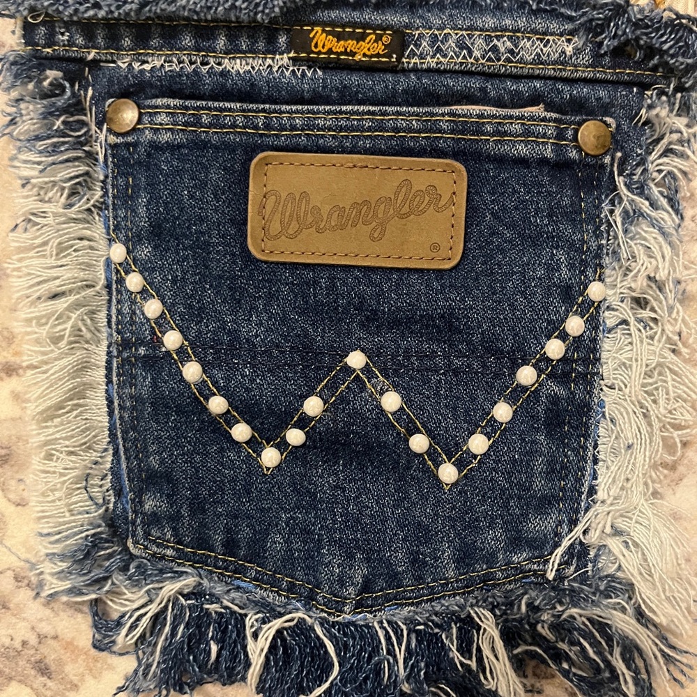 Wrangler Blue Denim Shorts with Fringe
